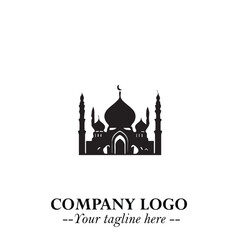 Dome Mosque Logo Symbol in Black on the White Background with Elegant Islamic Architecture Design