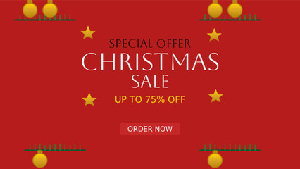 Christmas Sale Ad with Red Background with Stars and Garland