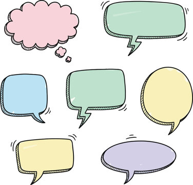 Set of colorful hand drawn comic speech bubbles.
