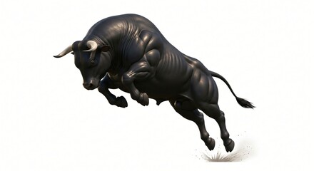 Obraz premium Muscular black bull leaping with power and force dynamic action captured