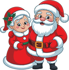 Jolly santa claus and mrs claus standing together, christmas Vector