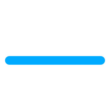 Minimalist vector illustration of a simple blue horizontal line with rounded edges. A versatile flat icon for subtraction, a divider, or a user interface element
