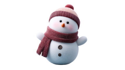 Cute isolated snowman decoration on a white background for Christmas and winter holiday celebration