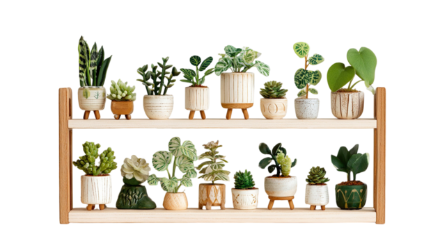 Potted plants and flowers decorate a bright interior home or garden window sill