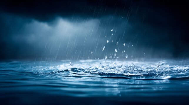 Rain descends softly, landing on the ground and causing beautiful splashes of water. Each drop brings a refreshing touch to the scene, evoking feelings of calm and renewal in nature
