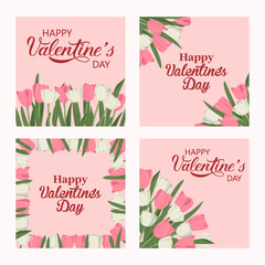 Romantic pink Valentine's day greeting card with spring elegant tulips bouquet