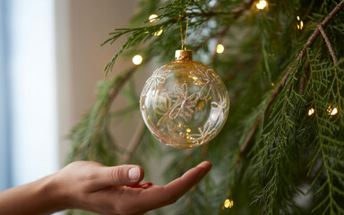 Christmas ball ornament, festive holiday decoration, shiny red bauble, cozy seasonal celebration, Christmas tree accessory, sparkling ornament for winter holidays