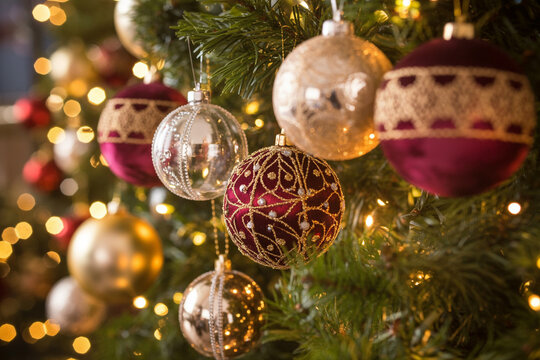 Christmas ball ornament, festive holiday decoration, shiny red bauble, cozy seasonal celebration, Christmas tree accessory, sparkling ornament for winter holidays