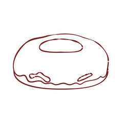 Hand drawn donut sketch, single line minimalist style, sweet breakfast symbol, confectionary vector, bakery silhouette abstract food.