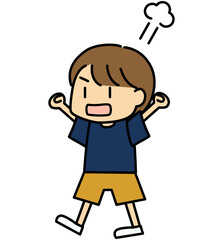 怒った表情で両手を上げる男の子のかわいいベクターイラスト