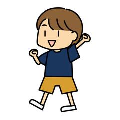 元気に喜ぶ男の子のかわいいベクターイラスト｜男の子,子ども,喜ぶ,ポーズ