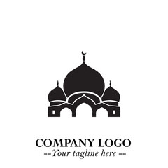 Dome Mosque Logo Symbol in Black on the White Background with Elegant Islamic Architecture Design