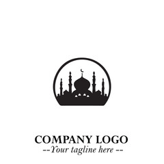 Dome Mosque Logo Symbol in Black on the White Background with Elegant Islamic Architecture Design