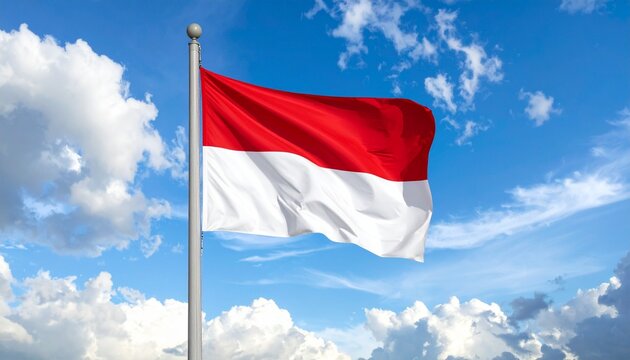 Indonesian Flag Flying Against Blue Sky with Wind Turbines