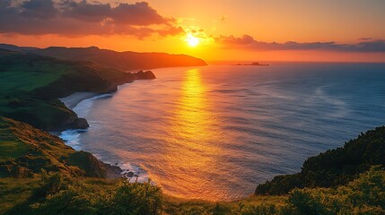 Sunset over ocean landscape beautiful