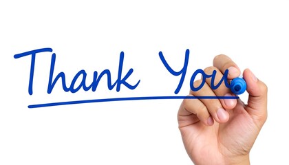 Expressing Gratitude - A Hand Writes Thank You on Whiteboard.