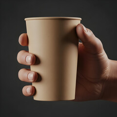 Hand holding a hot coffee cup on a black background