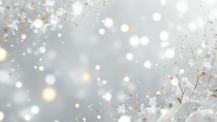 Elegant winter background with sparkling bokeh lights and delicate floral accents