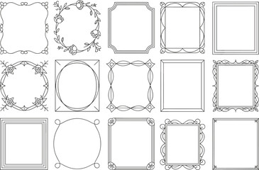 Decorative Vintage Frame and Border Outline Icon Set, Elegant Wedding Invitation and Label Vector Pack