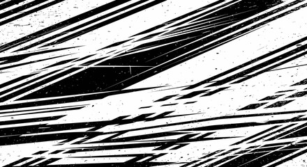 Abstract black and white pattern with dynamic diagonal lines and distressed texture.