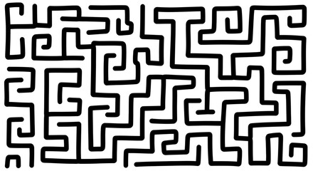 A complex black and white maze with intricate pathways and a challenging design for navigation.