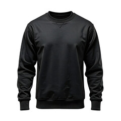 Black crewneck sweatshirt, clean design, smooth fabric. Minimalist fashion