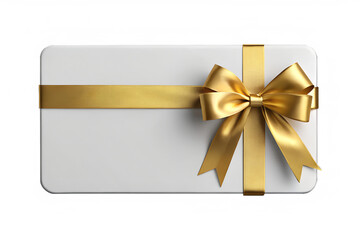 Blank gift card or invitation envelope with a golden satin ribbon bow. Isolated on transparent background, png
