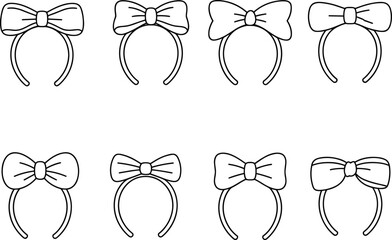 Bow Headband Fashion Accessory Outline Icon Set, Cute Hair Accessory and Beauty Line Art Vector