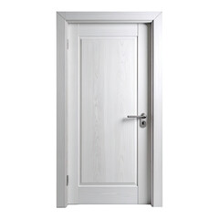 White interior wooden door with silver handle, trim, and panel details