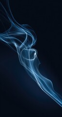 Abstract image of ethereal, light-blue smoke swirling elegantly against a deep navy backdrop, creating a flowing, dynamic composition