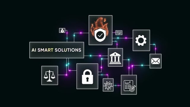 AI Smart Solutions Network Diagram with Icons and Connections artificial intelligence