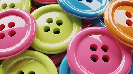 Bright colorful sewing buttons in glossy closeup detail
