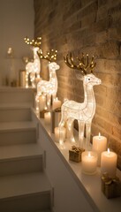 Elegant Indoor Christmas Decor with Light-Up Reindeer and Candles
