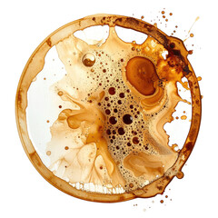 Coffee stain art, abstract, round pattern, with dark brown spills and splashes