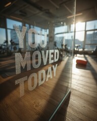 Healthy Habits and Movement Goals, sunlit studio scene with you moved today message on mirror, celebrating action recognition, movement success, and routine progress visibility