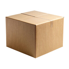 Simple brown cardboard box, sealed. Isolated on black background