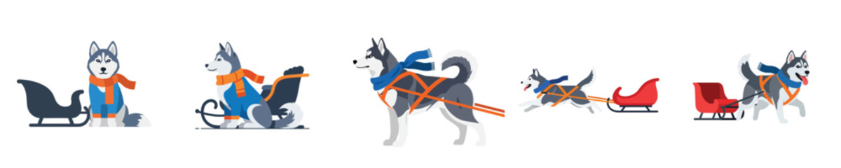 Charming Husky Dogs Pulling Festive Sleds A Winter Wonderland