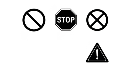 Outlined traffic signs glow eerily