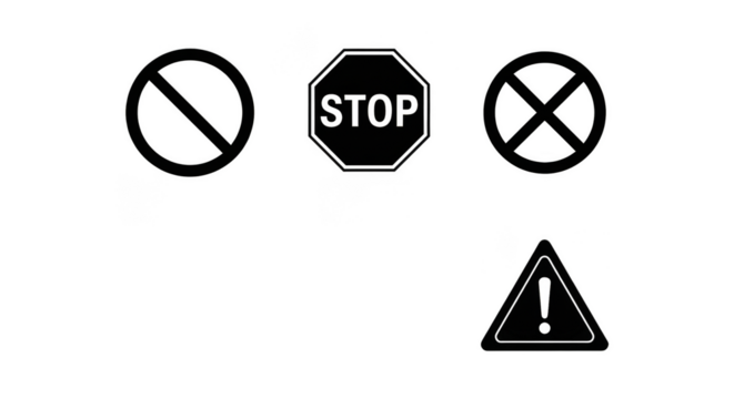 Outlined traffic signs glow eerily