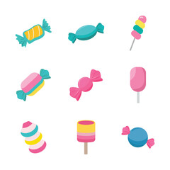 Cute Pastel Candy and Lollipop Vector Set