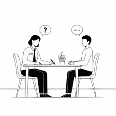 Interview process between interviewer and interviewee discussing job opportunities.