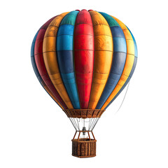 Naklejka premium Vivid, colorful hot air balloon with a wooden basket, ready for flight