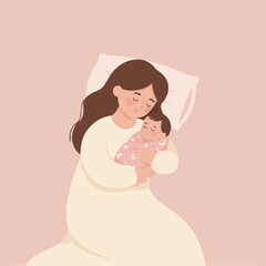Baby Sleeping on Mom’s Chest
Flat-vector gentle scene of a baby napping on mom’s chest,