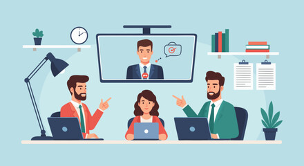 Engaging virtual team meeting with diverse colleagues collaborating remotely on laptops, fostering connection and productivity in modern business communications