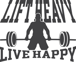 Lift heavy live happy silhouette of a weightlifter isolated on transparent background