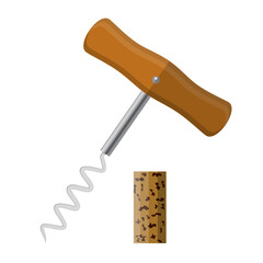 Corkscrew and wine cork.