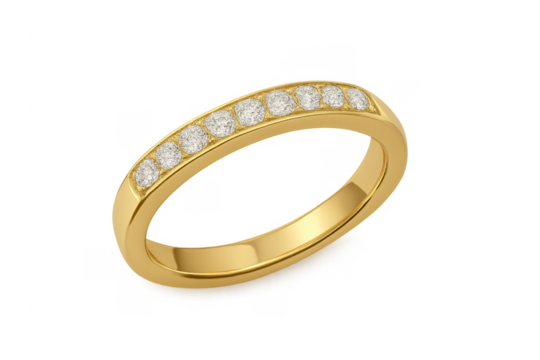 Gold diamond channel set wedding band transparente