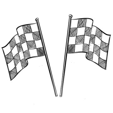 checkered flag vector line art hand drawn illustration
