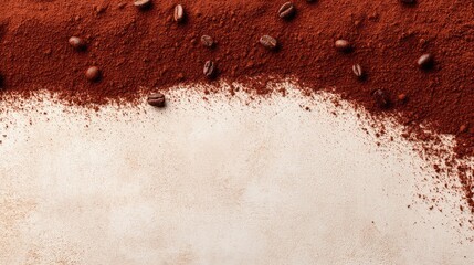 Rich chocolate and coffee powder are artfully scattered across a smooth surface. The warm hues invite a comforting atmosphere, perfect for baking or brewing