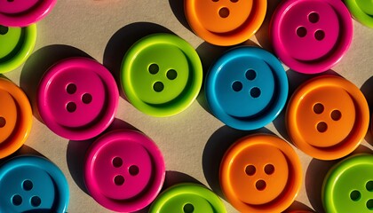 Vibrant colorful sewing buttons arranged with strong shadows
